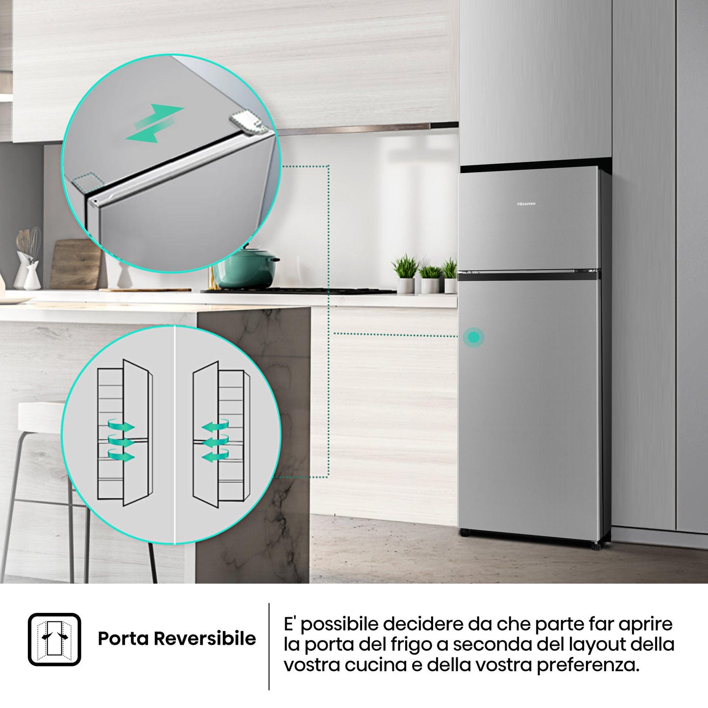 Hisense frigorifero/congelatore RT267D4ADE libera installazione 206L Classe E Profondità ridotta Porta Reversibile