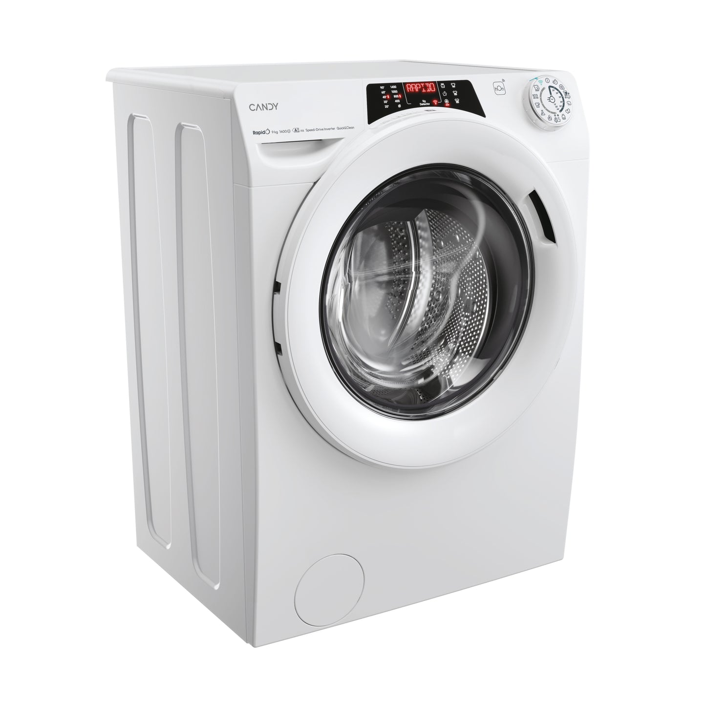 Candy RapidÓ , Lavatrice Carica Frontale 9 KG, 15% più efficente della classe A, 1400 giri, Bianco, Inverter, Vapore, Wi-Fi, 9 Cicli Rapidi, RO 496DWM7/1-S