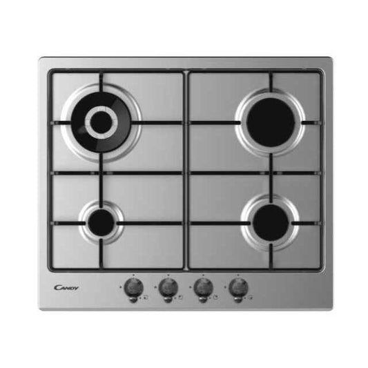 CANDY BI CHW6BR4WTX|33801984|Piano a Gas da 60 cm inox ;  Griglie in ghisa; 4 fuochi con DC 4Kw; man