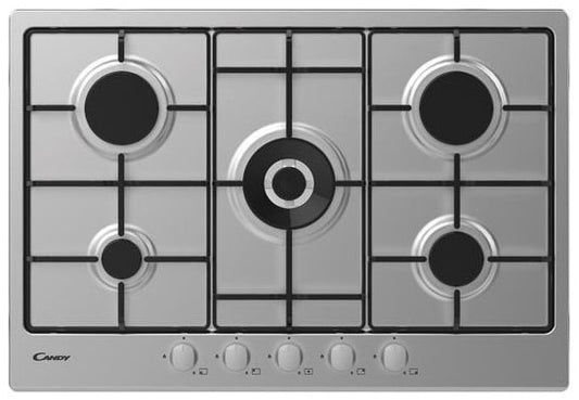 CANDY BI CHW74WX|33801970|Piano Gas da 75cm inox;  Griglie in piattina; 5 fuochi; doppia corona 4kw
