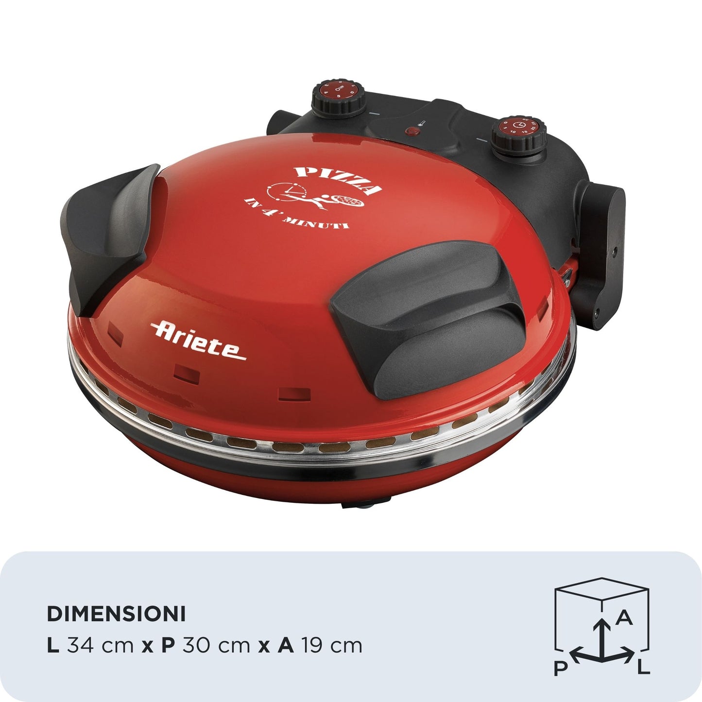Ariete 909 Forno Pizza - Pizza in 4 minuti - Piastra in pietra refrattaria con trattamento antiaderente - Temperatura max 400° - 1200 Watt - Timer 30’