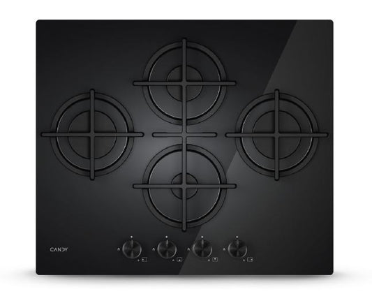 CANDY BI CVG6DTB|33803485|Piano Gas  Vetro Nero; da 60 cm; 4 Fuochi Rombo/Diamond;Griglie in ghisa;