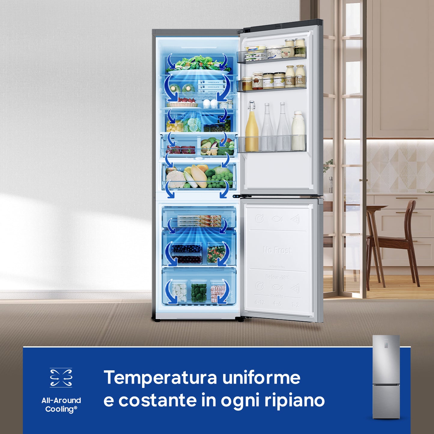 Samsung RB34C775CS9 frigorifero Combinato EcoFlex AI 1.85m 344L Libera installazione con congelatore Wifi 1,85m 344 L con rivestimento in acciaio inox Classe C, Inox
