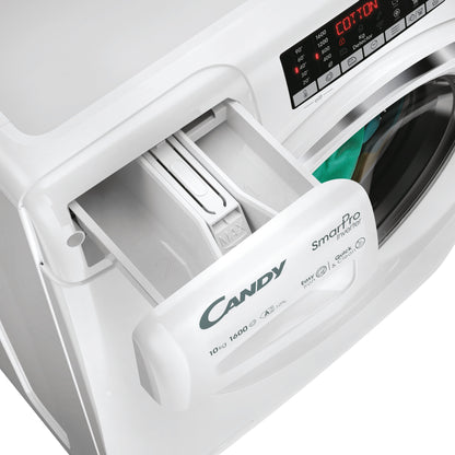 Candy Smart Pro Inverter, Lavatrice Carica Frontale 10 KG, 10% più efficente della classe A, 1600 giri, Bianco, Inverter, Vapore, Wi-Fi, CSO 6106TWMC6/1-S