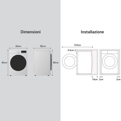 LG W4NX1085NWB Lavasciuga 8/5kg Serie X1, Classe A/E, 6 Motion Direct Drive, Wi-Fi, 1400 giri, Allergy Care, Bianca