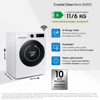 Samsung Lavasciuga Crystal Clean 11/6Kg WD11DG5B15BEET