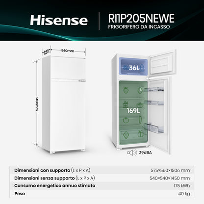 Hisense RI1P205NEWE frigorifero con congelatore Da incasso 205 L Bianco
