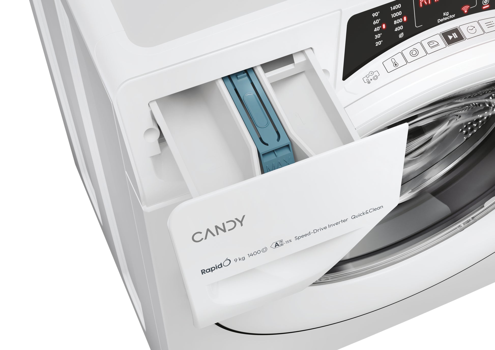 Candy RapidÓ , Lavatrice Carica Frontale 9 KG, 15% più efficente della classe A, 1400 giri, Bianco, Inverter, Vapore, Wi-Fi, 9 Cicli Rapidi, RO 496DWM7/1-S