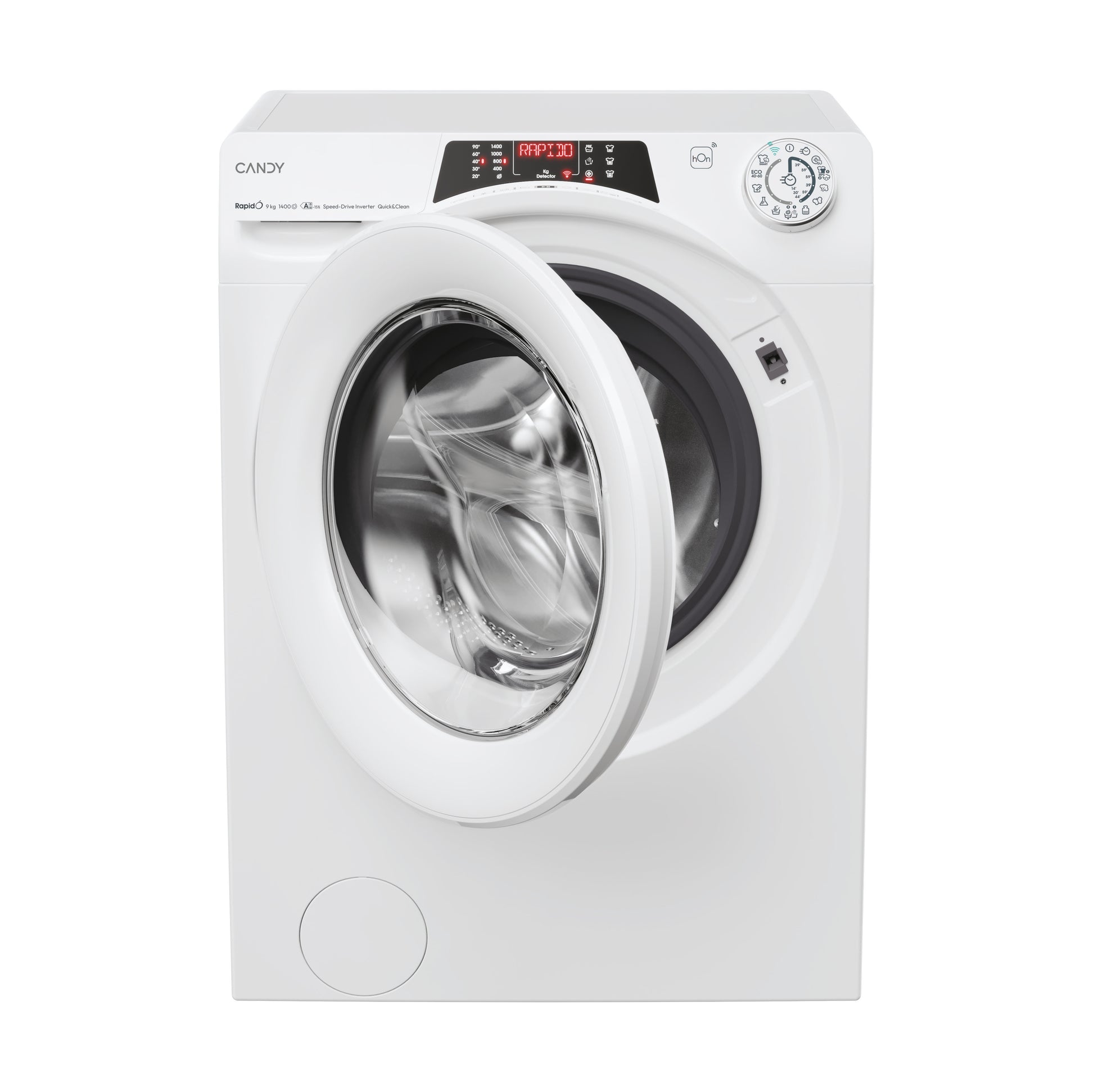 Candy RapidÓ , Lavatrice Carica Frontale 9 KG, 15% più efficente della classe A, 1400 giri, Bianco, Inverter, Vapore, Wi-Fi, 9 Cicli Rapidi, RO 496DWM7/1-S