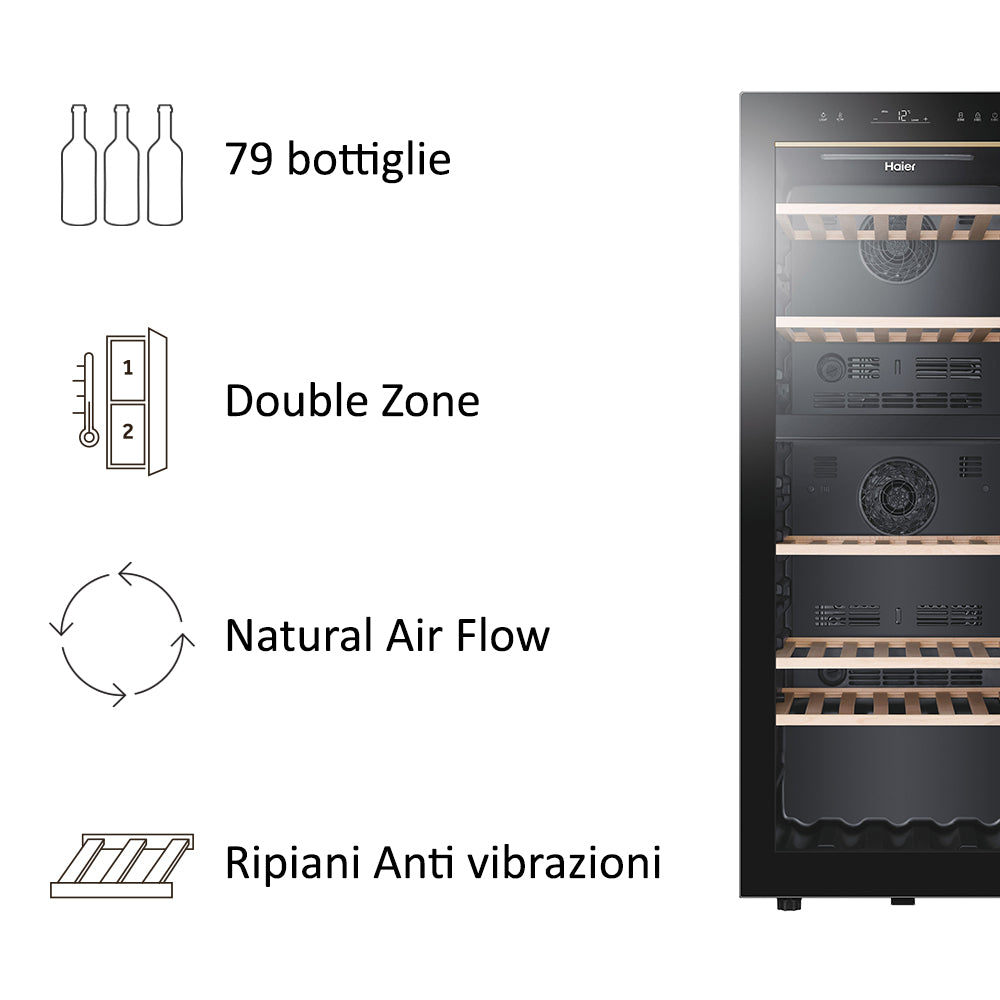 Haier Wine Bank 50 Serie 5 HWS79GDG Cantinetta vino con compressore Libera installazione Nero 79 bottiglia/bottiglie