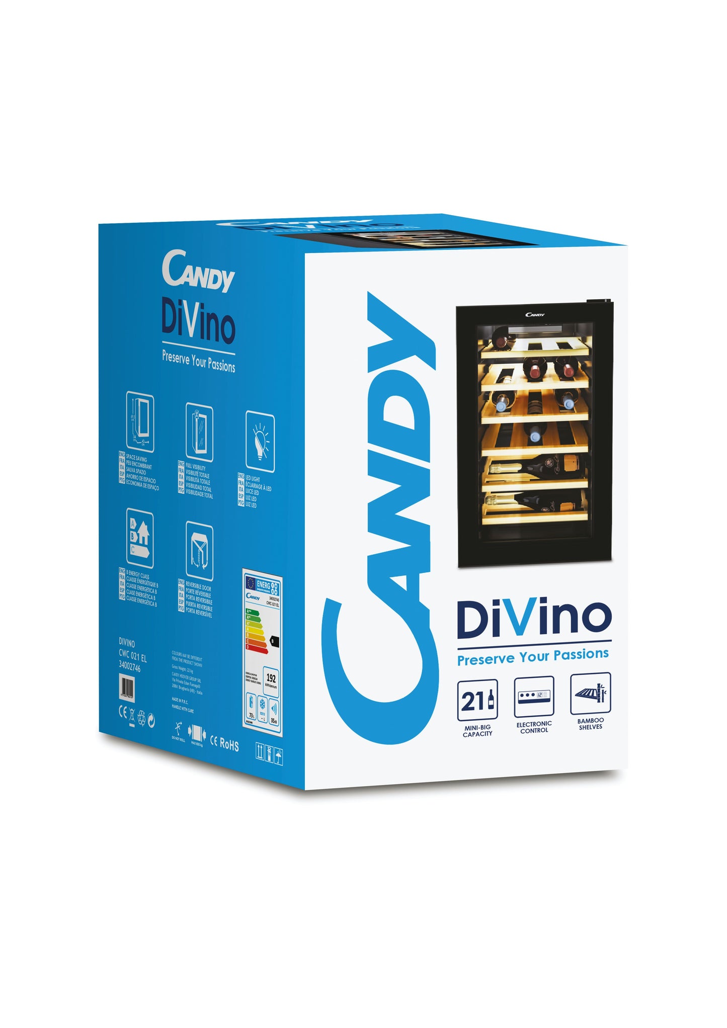 Candy DiVino CWCEL 210/N Cantinetta vino con compressore Libera installazione Nero 21 bottiglia/bottiglie