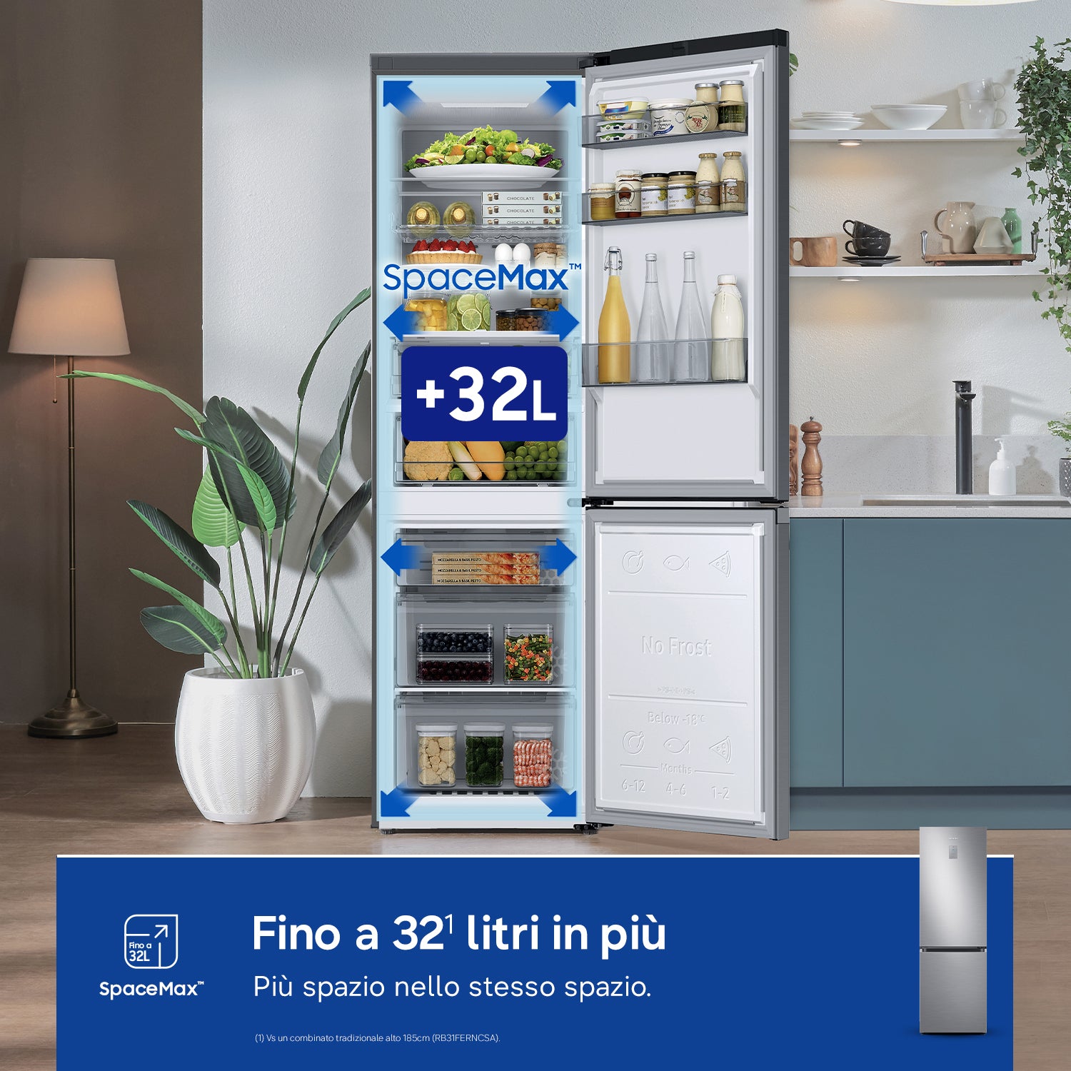 Samsung RB34C775CS9 frigorifero Combinato EcoFlex AI 1.85m 344L Libera installazione con congelatore Wifi 1,85m 344 L con rivestimento in acciaio inox Classe C, Inox