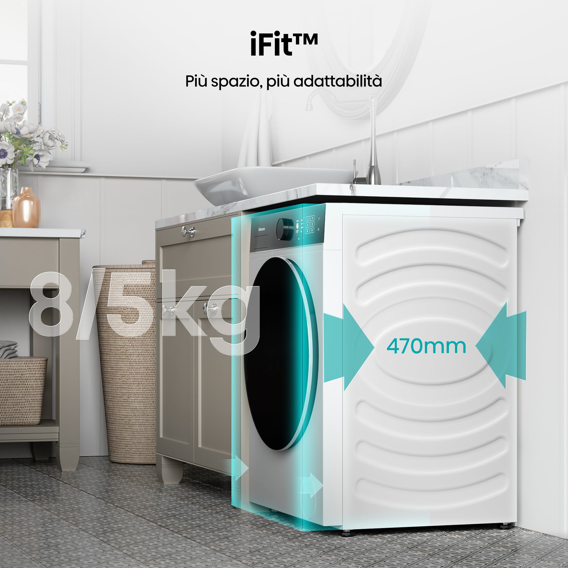Hisense WD5I8043BWF lavasciuga Libera installazione Caricamento frontale Bianco