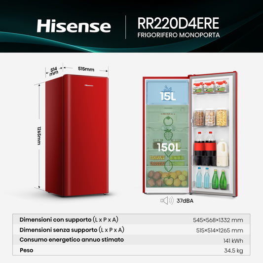 Hisense frigorifero RR220D4ERE libera installazione 165L Classe E