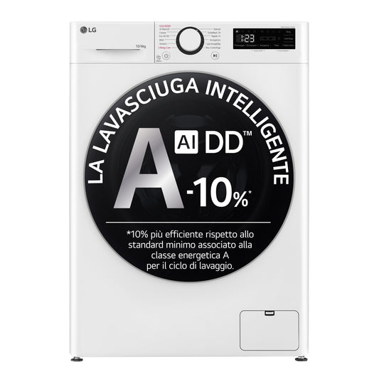 LG D4R5010TSWS Lavasciuga 10/6kg AI DD, Serie R5 Classe D, 1400 giri, TurboWash 360, Vapore, Eco Hybrid, Bianca