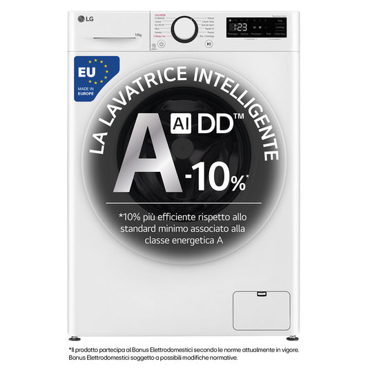 LG F4R3010NSWW Lavatrice 10kg AI DD, Classe A-10%, 1400 giri, Lavaggio a vapore