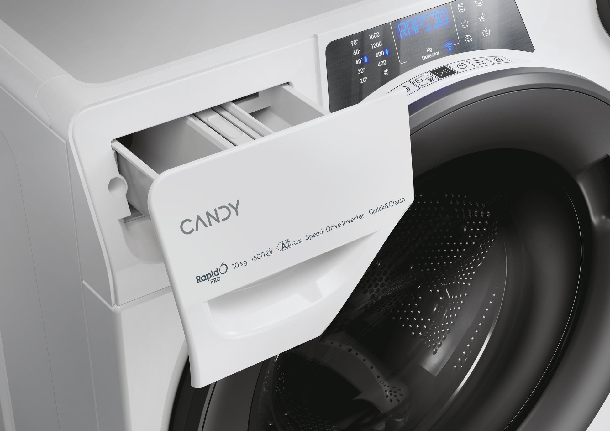 Candy RapidÓ PRO , Lavatrice Carica Frontale 10 KG, 20% più efficente della classe A, 1600 giri, Bianco, Inverter, Vapore, Wi-Fi, RP 6106BWMR8-S