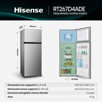 Hisense frigorifero/congelatore RT267D4ADE libera installazione 206L Classe E Profondità ridotta Porta Reversibile