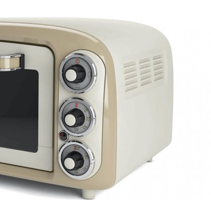 Ariete 979 Forno Elettrico di Design 18 Litri - Ideale per pizza da 30 cm - Doppio vetro - 1380 Watt - Acciaio Inox - Linea Vintage - Beige