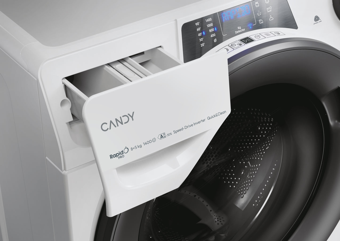 Candy RapidÓ PRO , Lavasciuga Slim 8+5 KG, 30% più efficente della classe A, 1400 giri, Bianco, Inverter, Vapore, Wi-Fi, RPW4856BWMR9/1-S