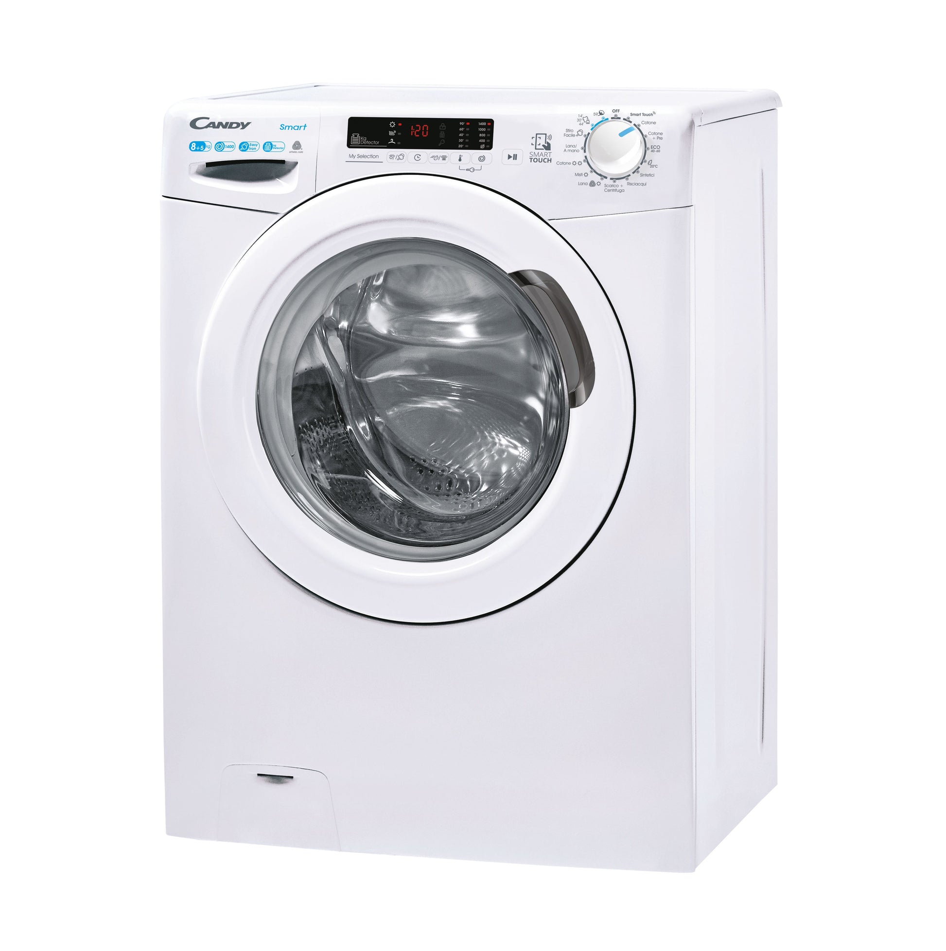 Candy Smart , Lavasciuga Slim 8+5 KG, Classe C, 1400 giri, Bianco, Vapore, Wi-Fi, CSWS4852DW3/1-11
