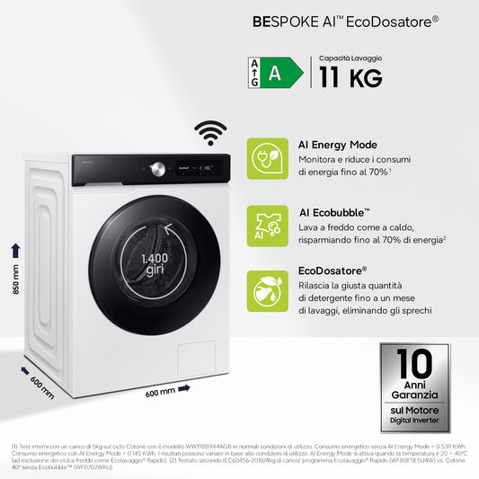 Samsung Lavatrice BESPOKE AI™ Ecodosatore 11Kg WW11DB7B94GEU3
