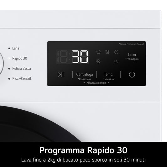 LG F4NA10S7NWK Lavatrice slim 7kg, Classe A, 1400 giri, Programma igiene con vapore, Display grande, White